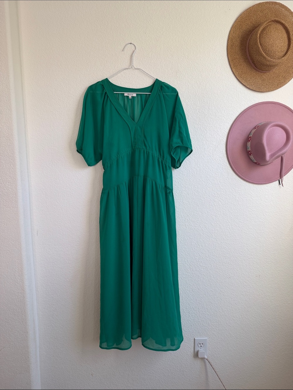 Madewell Green V-Neck Midi Dress